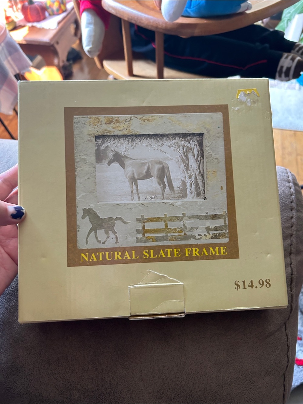 Natural Slate Picture Frame in Cream with Horse Motif